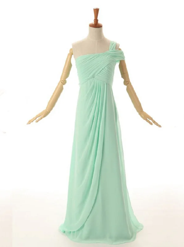 chic slip dressA-Line One Shoulder Floor Length Mint Green Bridesmaid Dress