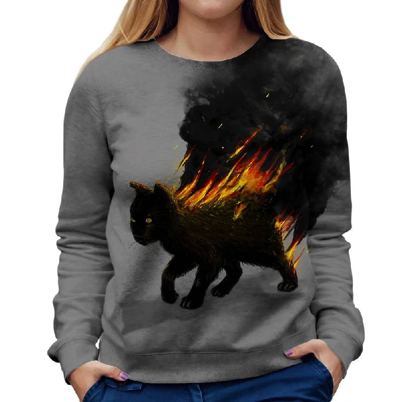 comfortable athletic sweatshirtThe Cat Is On Fire Womens Sweatshirt