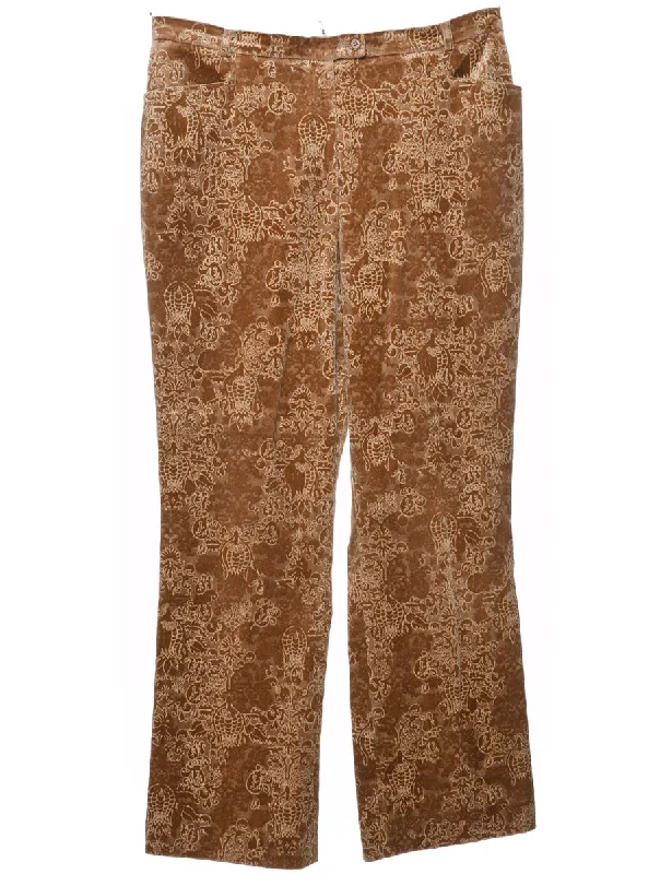 Light Brown Floral Velvet Trousers - W34 L30