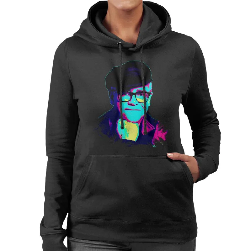 relaxed fit hooded sweatshirtTV Times Elton John Smile Pop Art Stylised Women's Hooded Sweatshirt