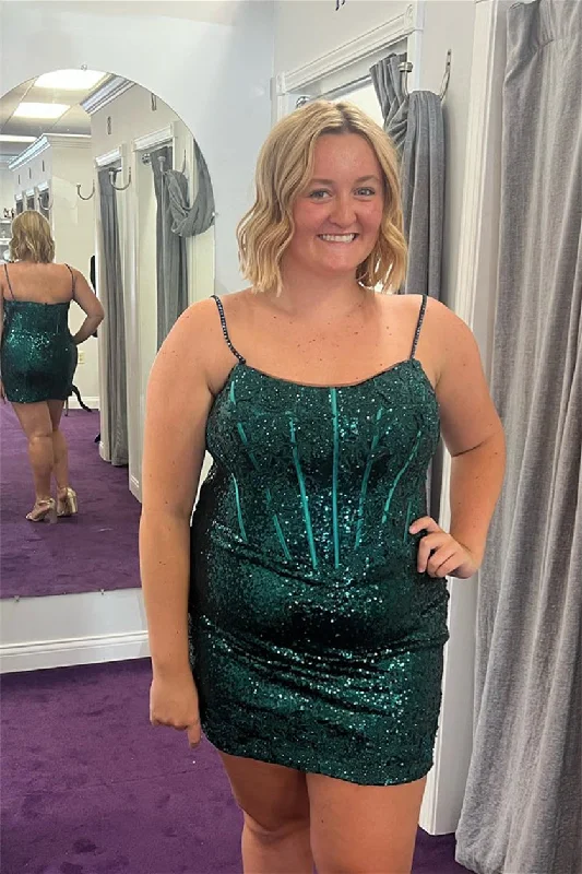 fitted dressDark Green Sheath Sequins Straps Homecoming Dress