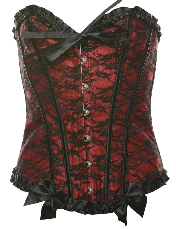 Red & Black 1990s Lace Corset - S