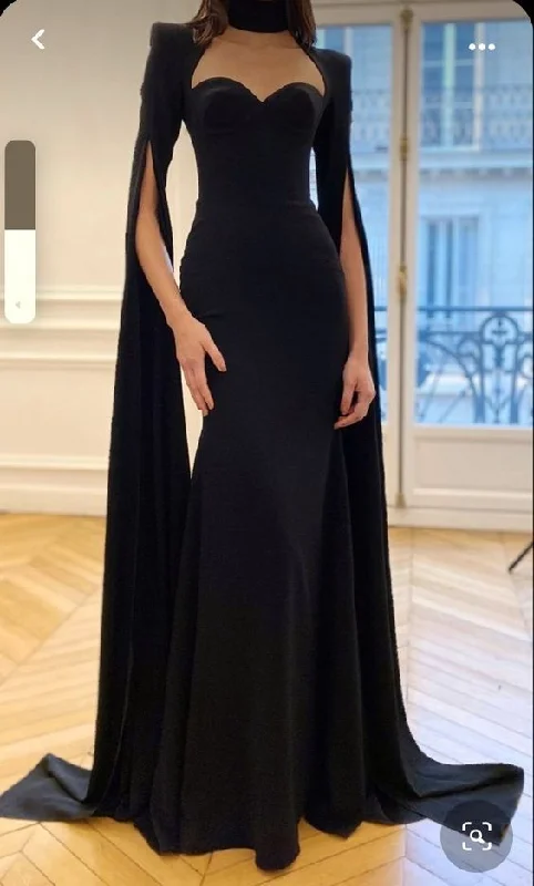 minimalistic dressBlack Mermaid Evening Dresses Floor-length Party Dress Shawl Sweetheart Prom Gowns Slit