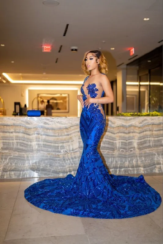 trendy wrap dressNew Royal Blue Mermaid Long Prom Dress With Train Sexy Evening Dresses