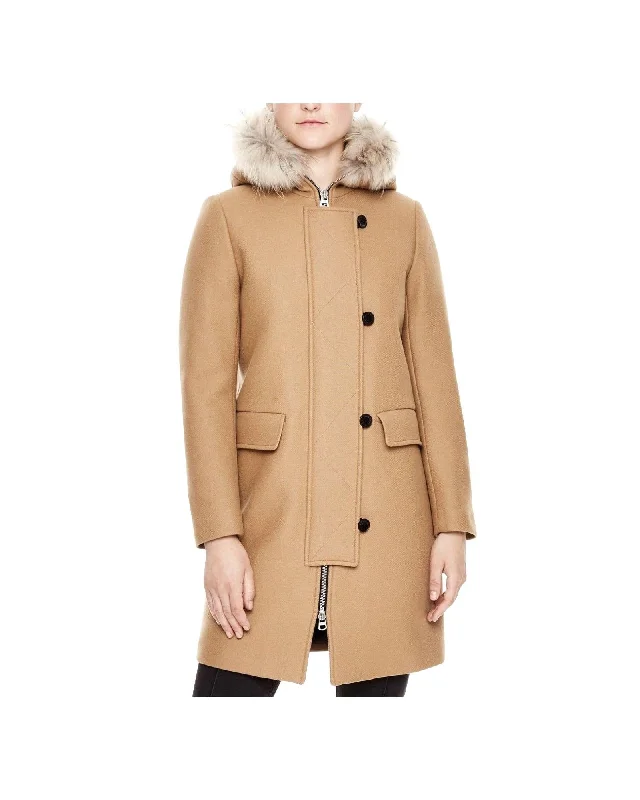 Sandro Wool Coat with Fur Trim Hood