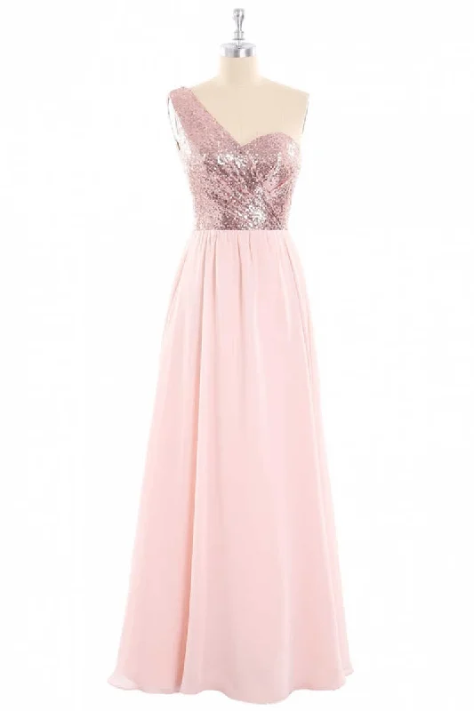 velvet dressOne-Shoulder Sequin and Chiffon A-Line Long Bridesmaid Dress