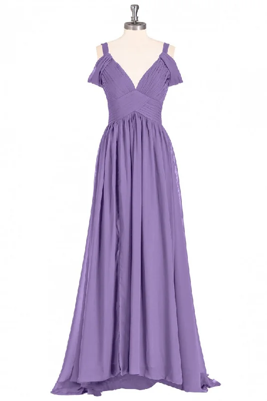 romantic dressLavender Cold-Shoulder Banded Waist Long Bridesmaid Dress