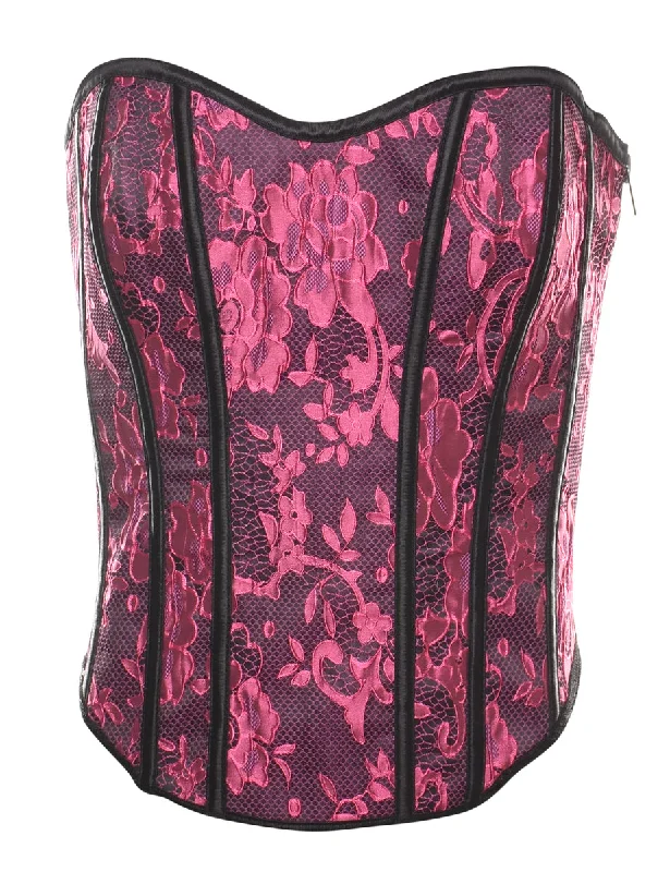 Jacquard Pattern & Lace Pink Classic Corset - M