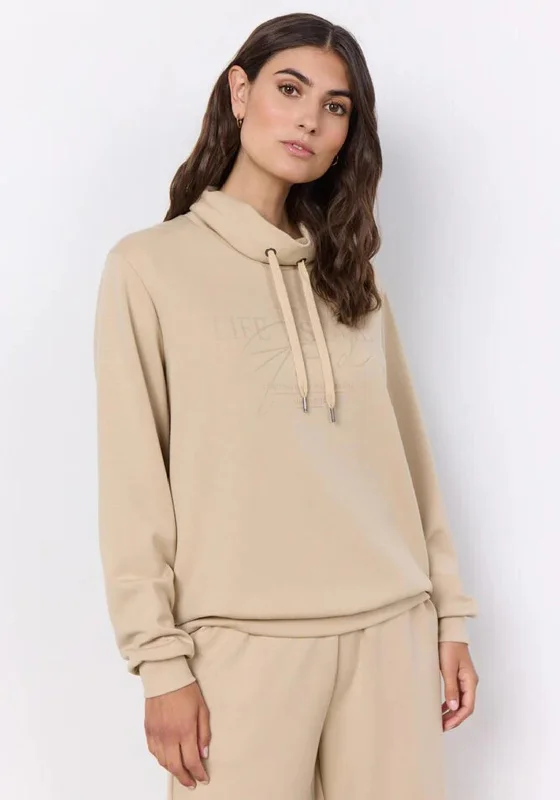 stylish hoodie for womenSoyaconcept Banu Drawstring Neckline Sweatshirt, Sand