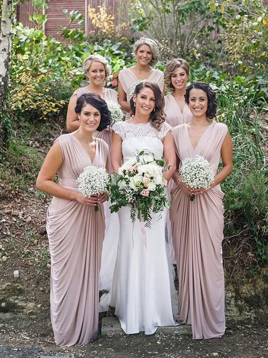 boho dressElegant V Neck Long Blush Pink Chiffon Bridesmaid Dress