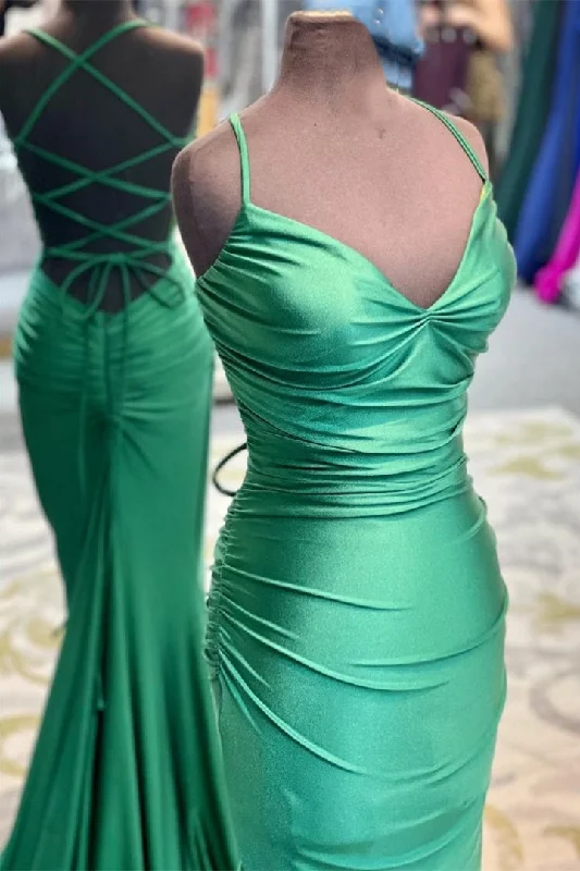 form-fitting dressElegant Green Mermaid Spaghetti Straps Long Prom Dress