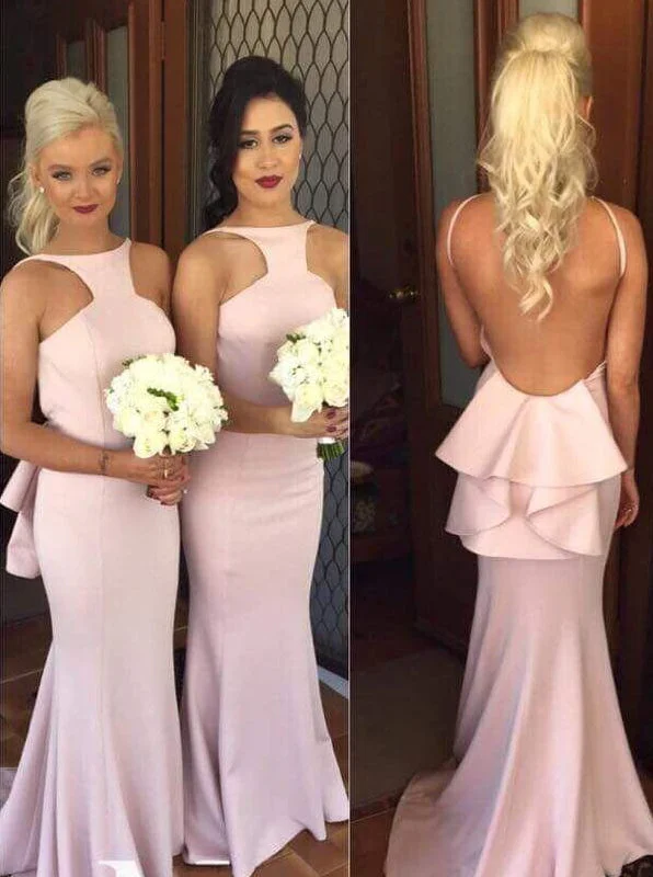 party-ready dressSpecial Mermaid Long Pink Bridesmaid Dress with Open Back