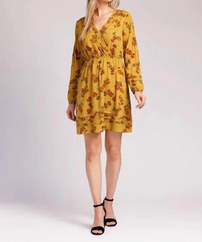 comfy dressCatherine Long Sleeve Floral Dress In Yellow