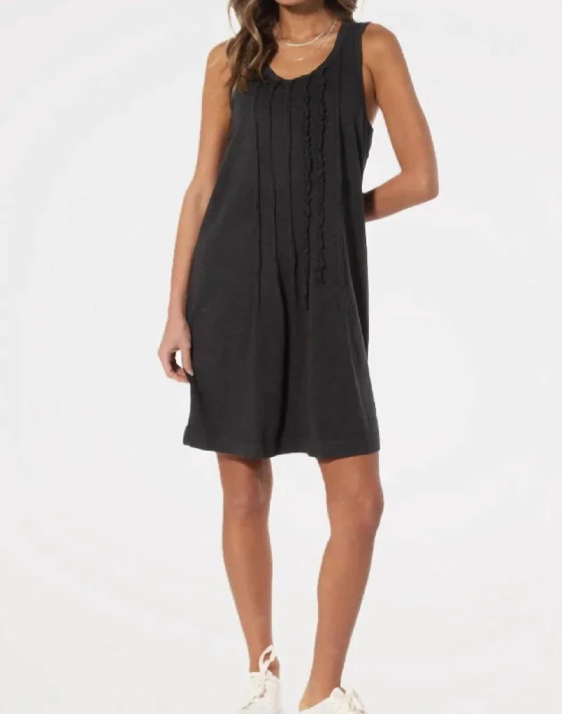 casual shift dressRuffle Pintuck Dress In Carbon