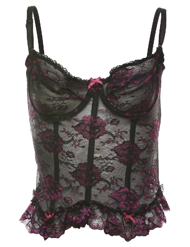 Black & Pink 1990s Lace Corset - S