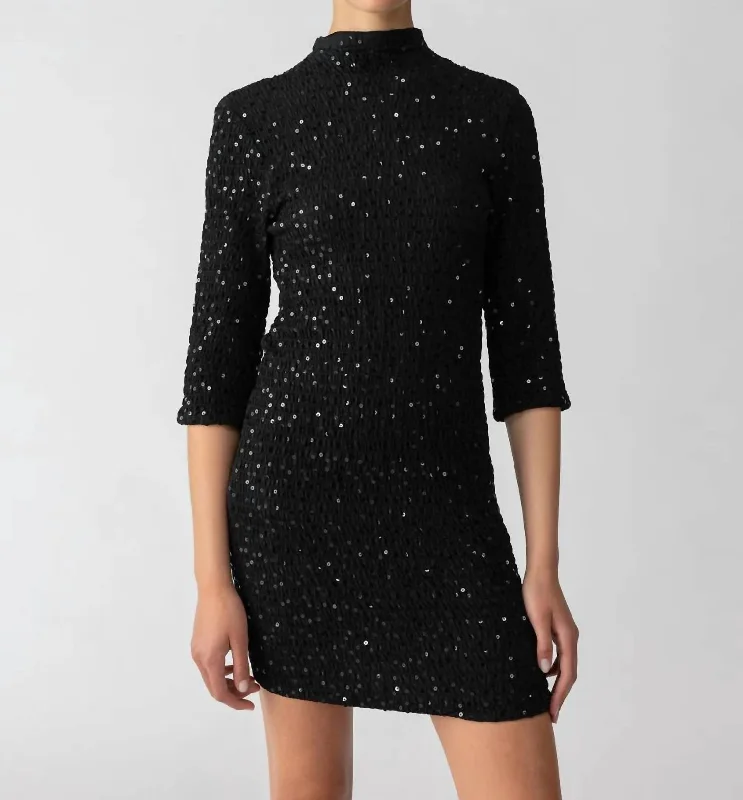 one-shoulder dressHoliday Smocked Sequin Dress In Black