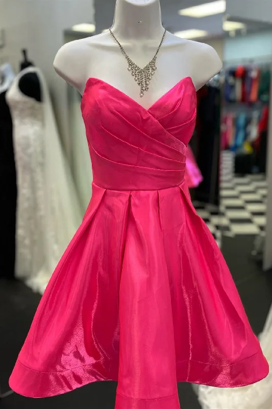 A-line dressFuchsia Strapless Surplice A-line Satin Homecoming Dress