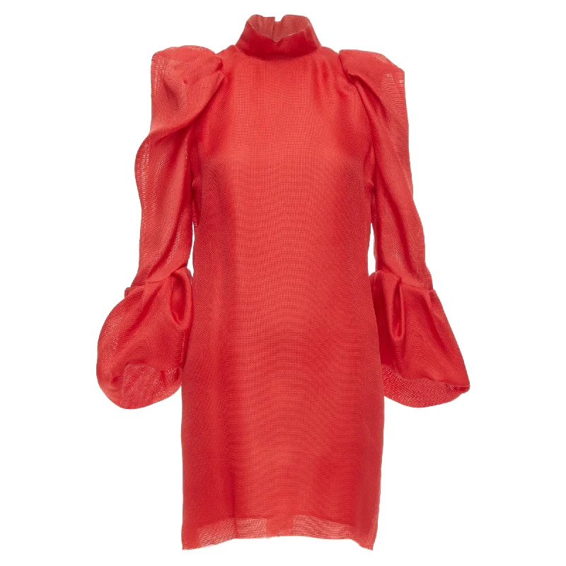 casual shift dressLanvin silk puff sleeve mini dress