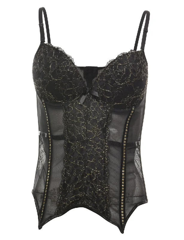 Sheer Effect Black & Gold Lace Bustier - S