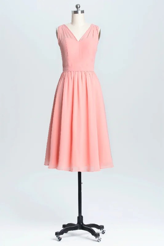 velvet dressSimple Coral A-line Short Chiffon Dress