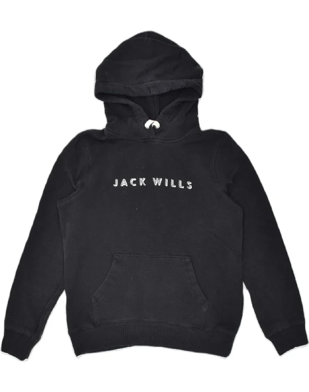 soft hoodieJACK WILLS Womens Loose Fit Graphic Hoodie Jumper UK 14 Large Black Cotton