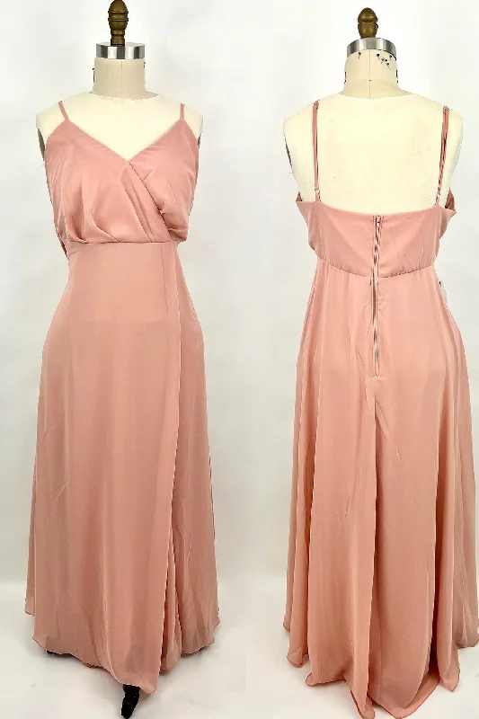 evening dressStraps Blush Pink Chiffon Straps Long Bridesmaid Dress