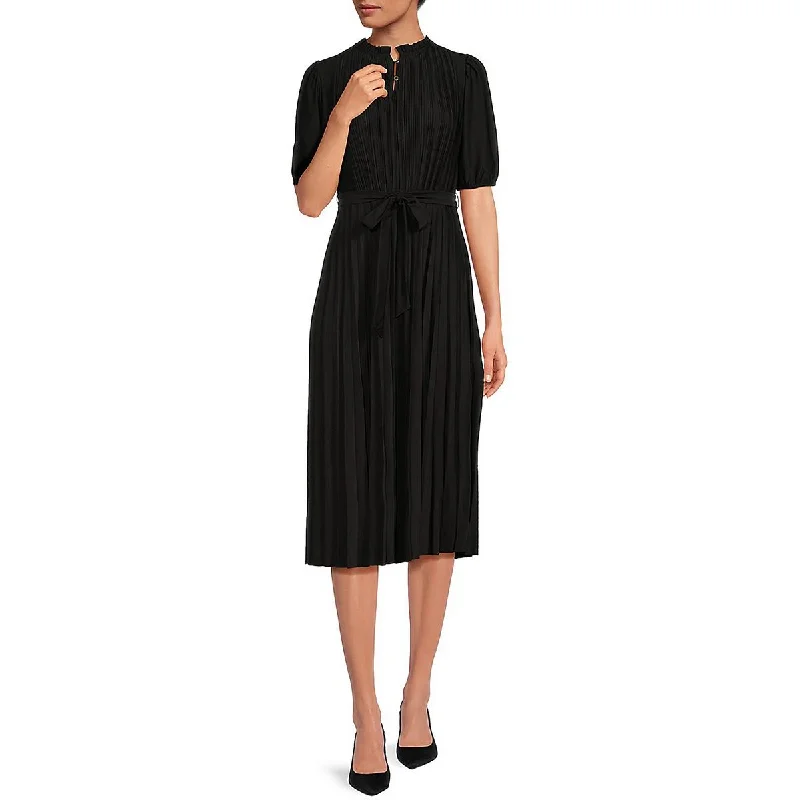 lace-up dressWomens Shutter Pleat Puff Sleeve Midi Dress