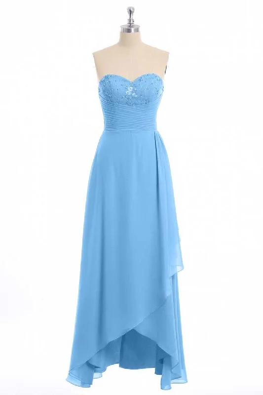 long sleeve dressGlitter Blue Chiffon Sweetheart Ruffled Bridesmaid Dress