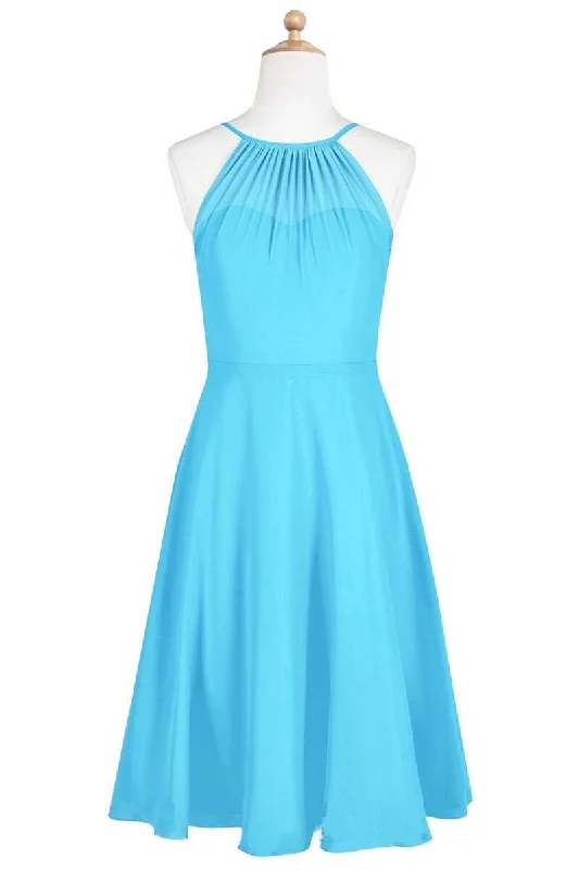 floral wrap dressPool Blue Chiffon Halter Short Bridesmaid Dress