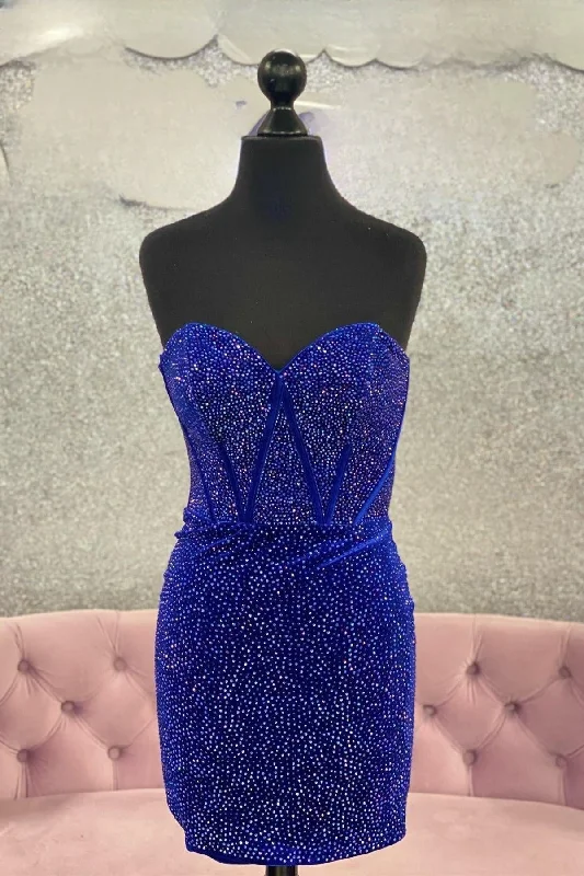 lace-up dressRoyal Blue Beaded Strapless Sheath Homecoming Dress