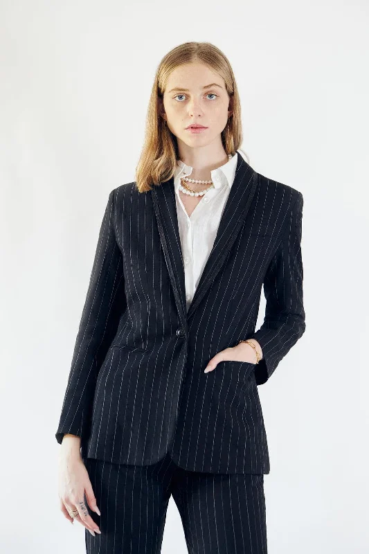 Black Pinstripes Oversize Blazer