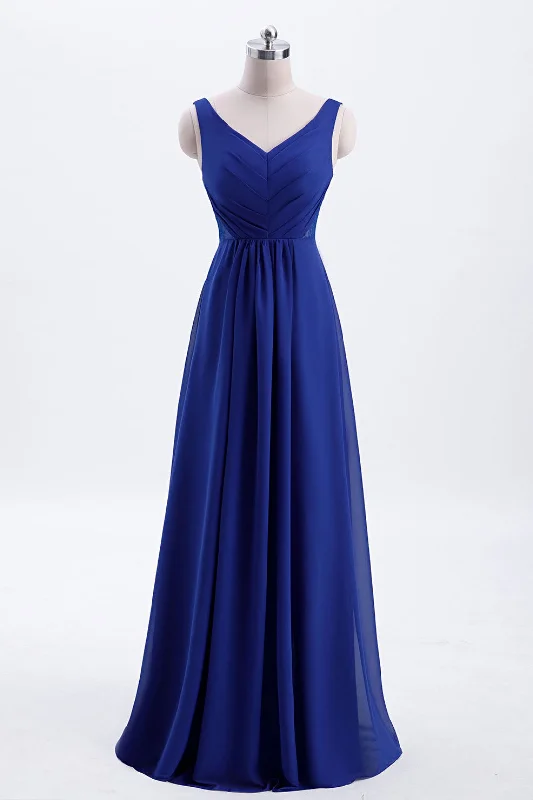 knit dressRoyal Blue Pleated A-line Chiffon Long Bridesmaid Dress