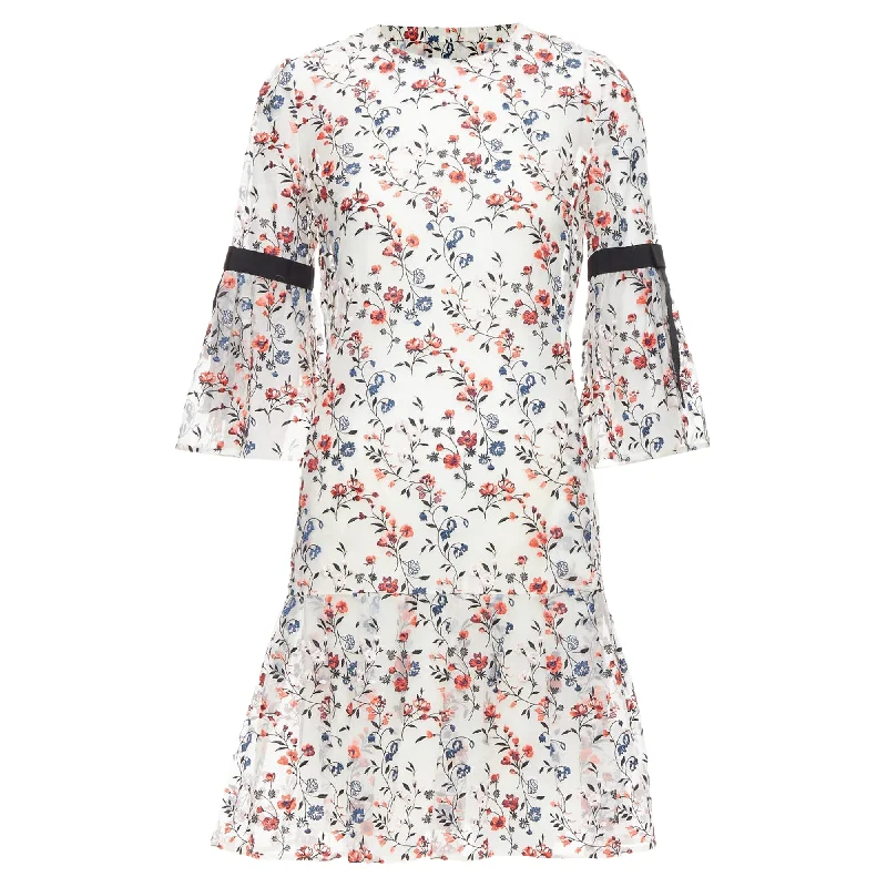 floral dressErdem lissy silk floral embroidered pleated dress