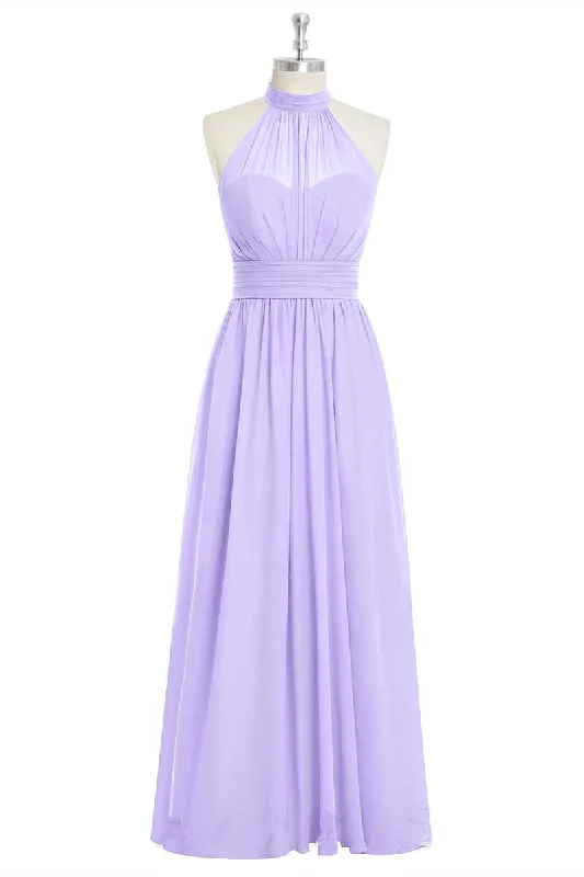 elegant dressLavender Chiffon Halter Long Bridesmaid Dress