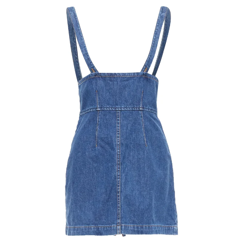 chic slip dressReformation Corset Washed Denim Back Zip Dungaree Dress