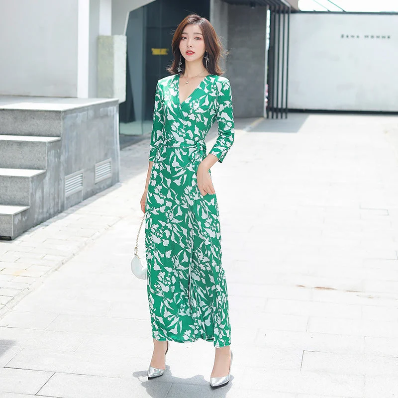 shift dressLace-up Fashionable Long One-piece Wrap Vintage Floral Dress