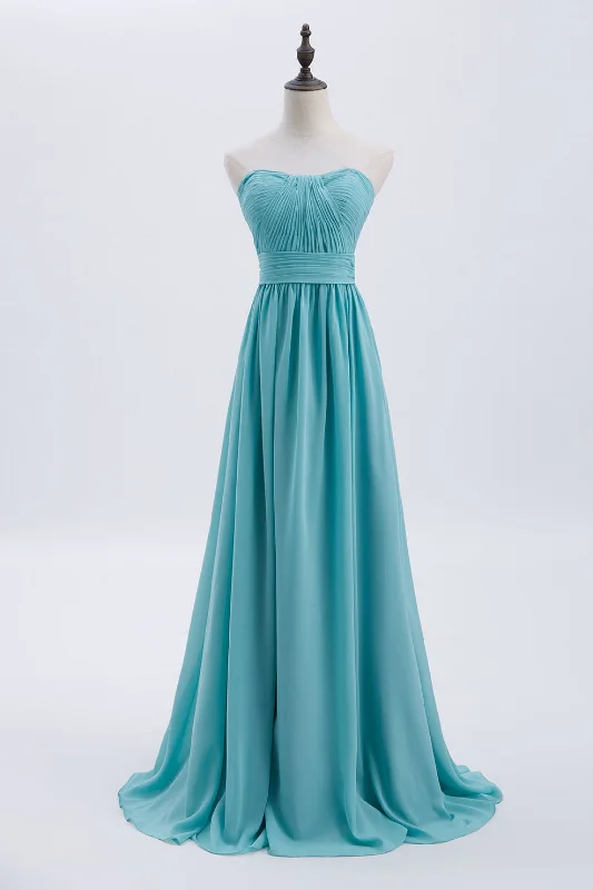 vintage dressSweetheart Turquoise Pleated Chiffon A-line Long Bridesmaid Dress