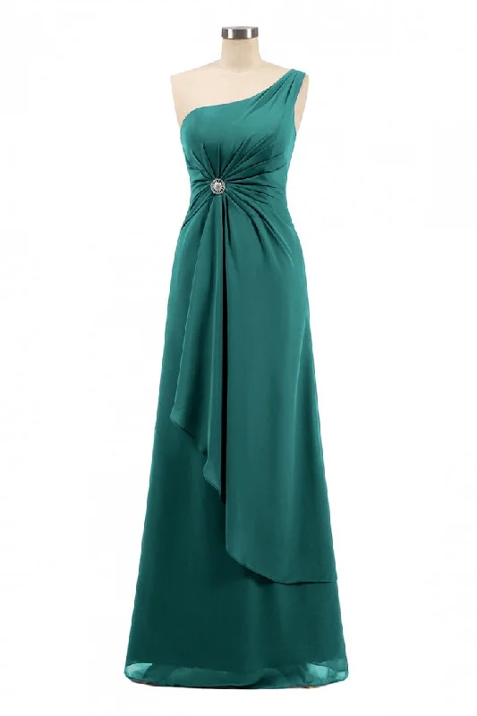 chic slip dressOne-Shoulder Green Twist-Front Long Bridesmaid Dress