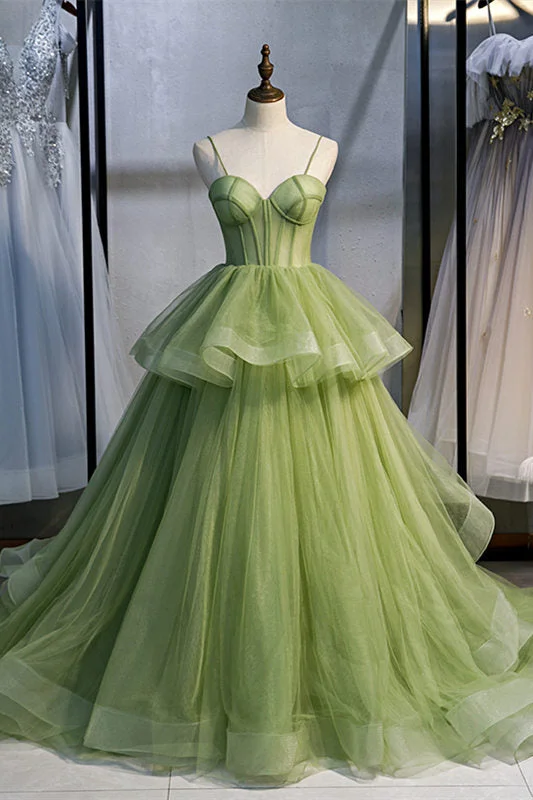 chic shift dressElegant Spaghetti Straps Green Ball Gown