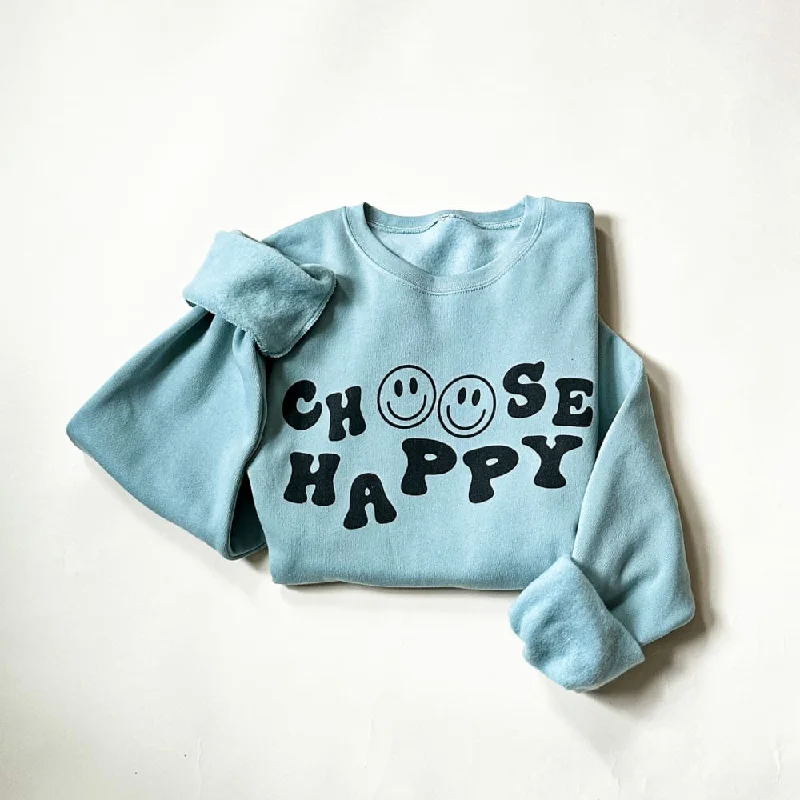 minimalistic workout hoodieChoose Happy Sweatshirt - Dusty Blue