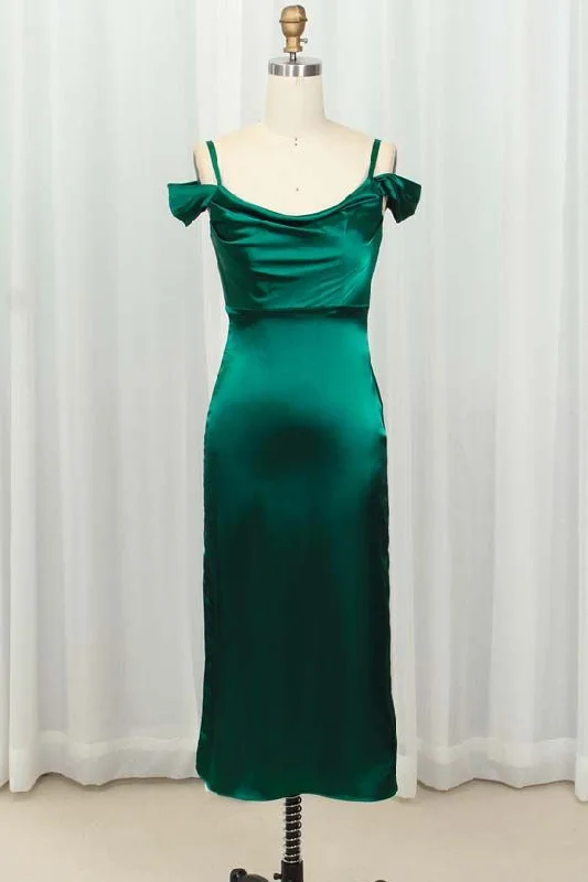 satin dressStraps Green Silk Satin Bodycon Midi Dress