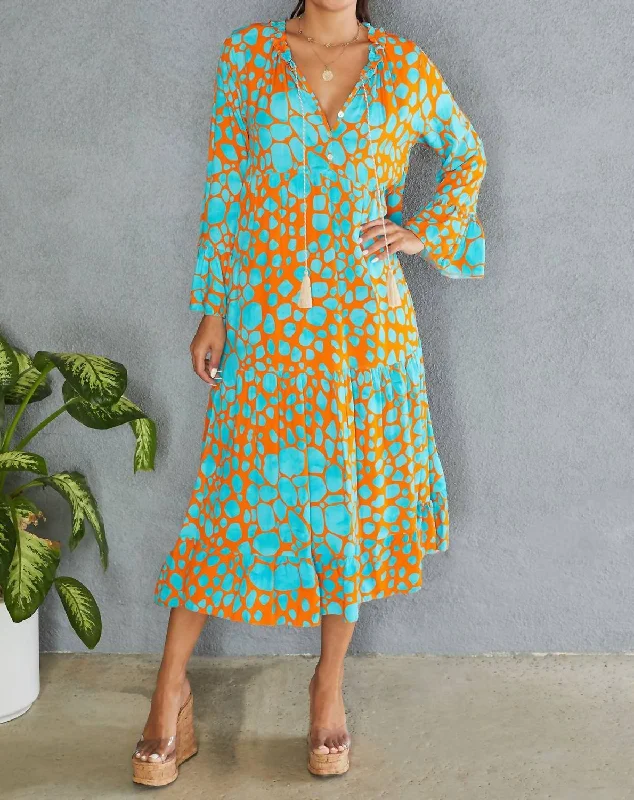 statement dressAbstract Dots Maxi Dress In Orange