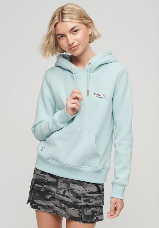 warm hoodieSuperdry Womens Essential Logo Hooded Jumper, Winter Sky Blue