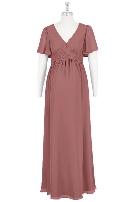 winter dressBrown V-Neck High-Waist Long Maternity Bridesmaid Dress