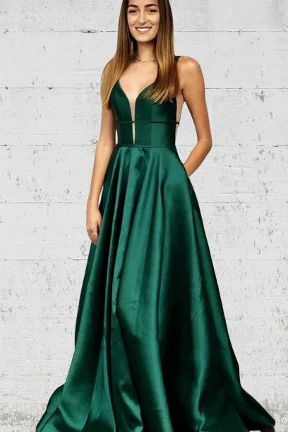 cocktail party dressDark Green Long Prom Dress with Pockets