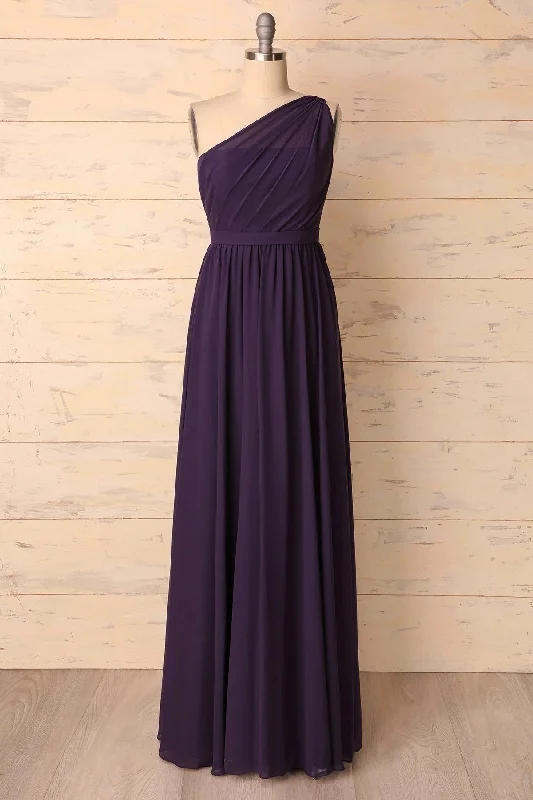 relaxed fit dressElegant One Shoulder Plum Bridesmaid Dress