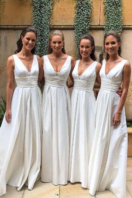 knit dressA-Line Empire Ruched Ivory Long Bridesmaid Dress