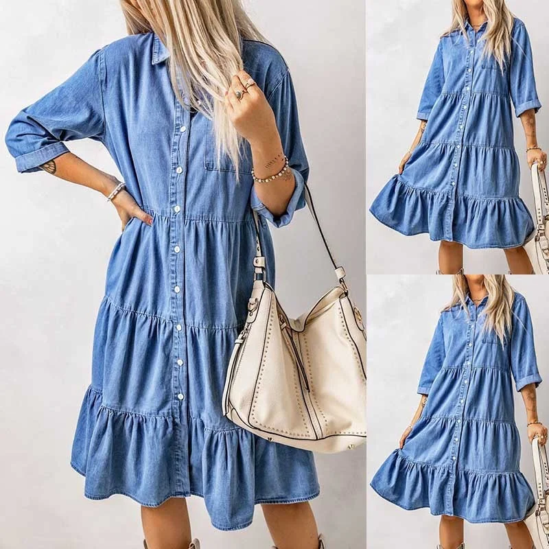 vintage dressSpring And Summer Dress Denim Button Shirt