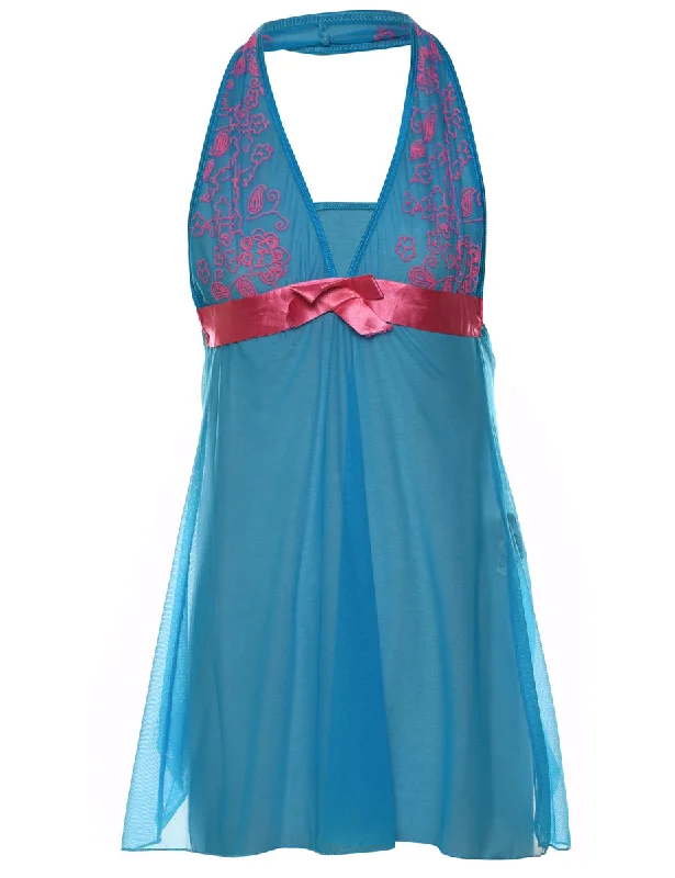 Lace Blue & Pink Halterneck Babydoll - XS