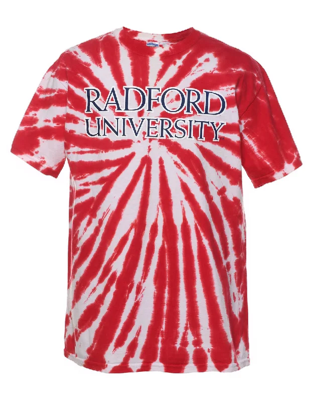 Tie Dye Design Red & White Radford University Printed T-shirt - M